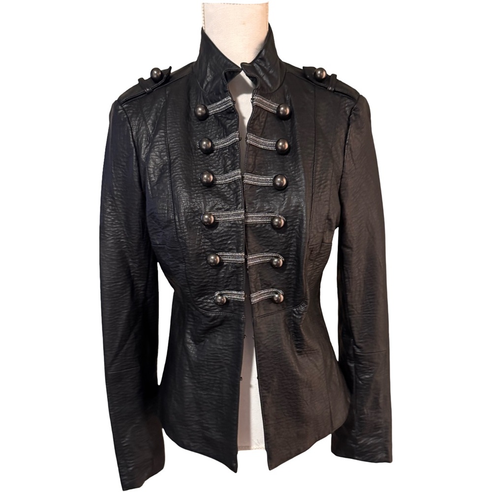 Black Military-Style Leather Jacket